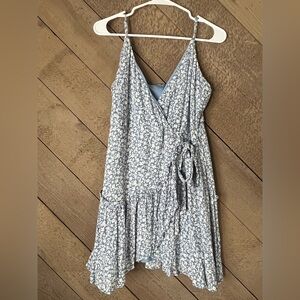 Altar'd State Blue and White Floral Wrap Mini Dress